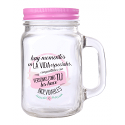 ORIGINAL JARRA DE CRISTAL CON FRASES ALEGRES DE "MOMENTOS ESPECIALES" - COLOR ROSA