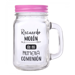 GLASS JAR WITH LID AND PHRASES CHEERFUL FOR GIFTS COMMUNION - PINK