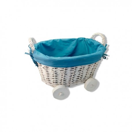 CESTA DE MIMBRE EN FORMA DE CARRITO AZUL