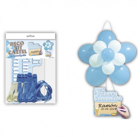 DECO KIT FLOR CARTEL COMUNIoN AZUL