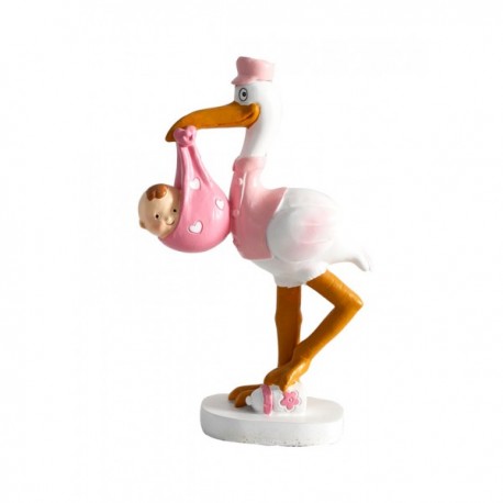 FIGURA PASTEL BAUTIZO CIGUENA NIDO ROSA