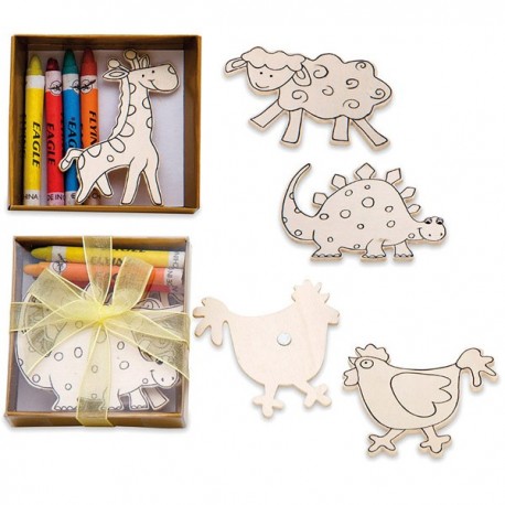 WOODEN ANIMALS FOR COLORING CHILD WITH CARRYING CASE