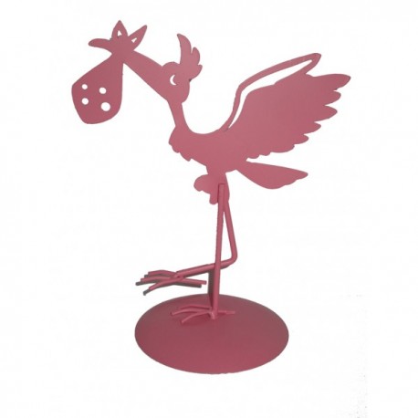 FIGURA PARA TARTA DE BAUTIZO METaLICA CIGUENA ROSA