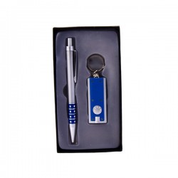 SET BOLIGRAFO + LLAVERO LINTERNA LED ESTUCHE AZUL