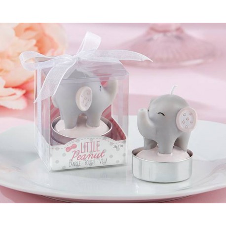 BOUGIE DE BAPTÊME ÉLÉPHANT ROSE DANS LA BOÎTE DE CADEAU