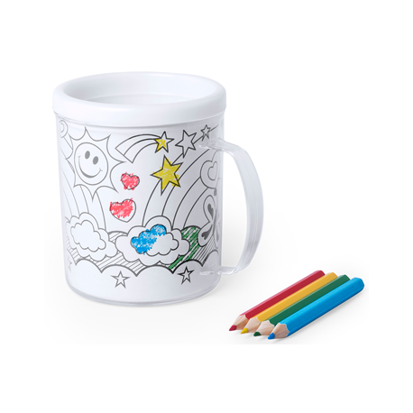 TAZA PARA COLOREAR 320 ML 4 LaMINAS LaPICES