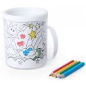 TAZA PARA COLOREAR 320 ML + 4 LÁMINAS + LÁPICES